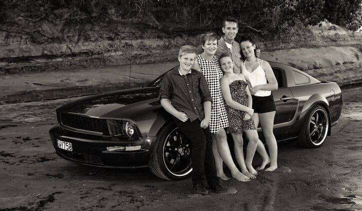 Family portrait with Mustang - Auckland