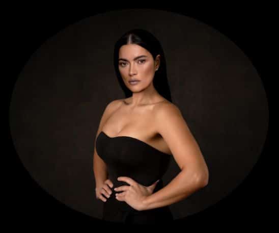 Woman wearing a black top